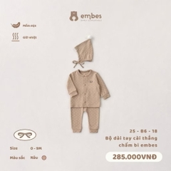 EMBES - Bộ dài tay cài thẳng chấm bi Embes(0-9M)