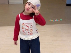 KB - Áo thun dài tay đỏ phối 2 dây Hello Kitty(90-130)