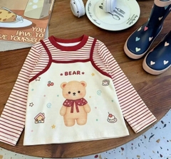 KB - Áo thun kẻ đỏ phối 2 dây BEAR(90-130)