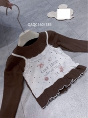 KB - Áo thun nâu dài tay phối 2 dây bèo(90-130)