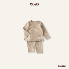 OBEBI - Bộ dài tay kẻ gân mác in Gấu OBEBI(73-120)