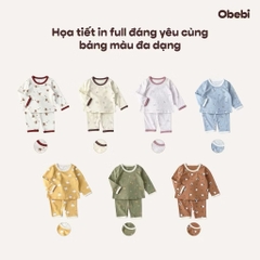 OBEBI - Bộ dài tay hoạ tiết phối màu viền hình dễ thương OBEBI(66-120)