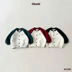 OBEBI -Áo khoác nỉ Bomber tay Raglan phối màu(80-120)