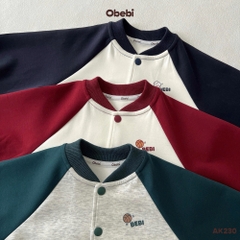 OBEBI -Áo khoác nỉ Bomber tay Raglan phối màu(80-120)