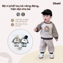 OBEBI - Bộ nỉ phối tay kẻ hình in bí ngô OBEBI(73-120)
