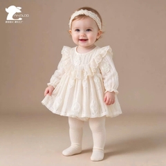 LB - Body váy kem bèo ngực họa tiết hoa hồng(66-100)