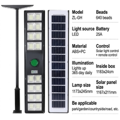 Đèn Đường Năng Lượng Mặt Trời ZALAA ZL-GH 640 LED Chống Nước IP65
