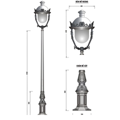 Chân Đế Cột Đèn Cao Áp / Đế Trụ Đèn Sân Vườn Gang / Thép Bền Bỉ Chịu Lực Cao