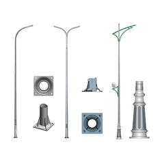 Cột Đèn Cáo Áp Tròn Côn - Liền Cần/Rời Cần Đơn, Tay Đèn Đơn/Kép, 1/2 Bóng