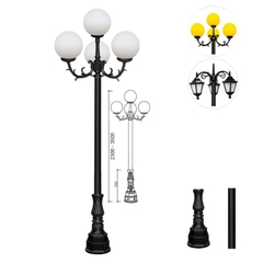 Cột Đèn Sân Vườn 4 Bóng Đèn Mai Chiếu Thủy Cổ Điển cho Trụ cao từ 2m-5m ZALAA