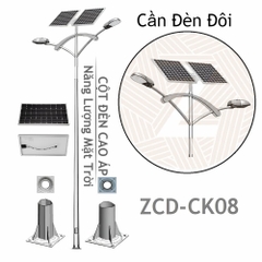 Cột Đèn Đường Cao Áp Năng Lượng Mặt Trời ZCD-CK08 Cần Đèn Kép 2 tấm Pin Solar Panel