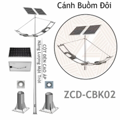 Cột Đèn Đường Cao Áp Năng Lượng Mặt Trời kiểu dáng Cần Đèn Cánh Buồm Kép 2 tấm Pin