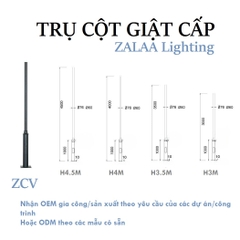 Cột Đèn Giật Cấp D141/76 cao 3,5m - Mạ kẽm nhúng nóng, Sơn tĩnh điện | Mã sp ZCD-GC H3.5 D141/76 ZALAA