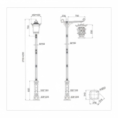 Cột Đèn Sân Vườn Châu Âu Cổ Điển ZALAA (2.7m - 4.2m) - Đầu Đèn Mái Đình, Thân Thép Tấm Dập Khuôn | ZSL-GLP-EC-EU003A