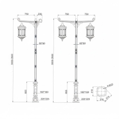 Cột Đèn Sân Vườn 2 Bóng Cổ Điển Cho Biệt Phủ, Nhà Thờ, Đền Chùa Đình | ZSV-GLP EU002-2 ZALAA