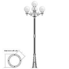 Cột Đèn Sân Vườn 4 Bóng Đèn Mai Chiếu Thủy Cổ Điển cho Trụ cao từ 2m-5m ZALAA