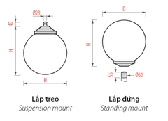 BÓNG ĐÈN GLOBE - Đầu Đèn Trang Trí Công Viên /Cảnh Quan Sân Vườn cho cột từ 3-10m