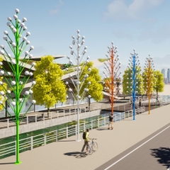 Đèn LED Cây Thông Cao 10M Với 45 Tay Đèn Quả Cầu D250