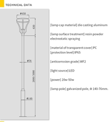 Đầu Cột Đèn Chiếu Sáng Công Viên, Khu Đô Thị Mới ZAT-1036 30-60W H3-6M ZALAA