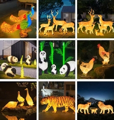 Đèn LED Fiberglass Sợi Thủy Tinh Nhựa tạo hình 3D Con Gà Rooster-hen phát sáng Zalaa dành cho Dự án Vườn Ánh Sáng