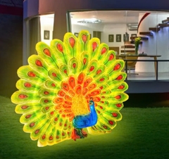Đèn LED Fiberglass Sợi Thủy Tinh Nhựa họa tiết 3D Chim Công Peacock phát sáng Zalaa dành cho Dự án Vườn Ánh Sáng