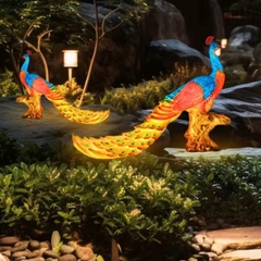 Đèn LED Fiberglass Sợi Thủy Tinh Nhựa họa tiết 3D Chim Công Peacock phát sáng Zalaa dành cho Dự án Vườn Ánh Sáng