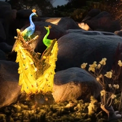 Đèn LED Fiberglass Sợi Thủy Tinh Nhựa họa tiết 3D Chim Công Peacock phát sáng Zalaa dành cho Dự án Vườn Ánh Sáng