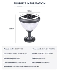 Đèn Trụ Cổng Solar Hiện Đại - Chiếu Sáng Tường Rào Cảnh Quan Sân Vườn Zalaa ZG-ZTD0705