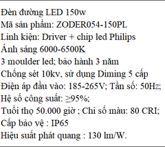 Đèn đường LED 150w OEM Philips  Mã sản phẩm ZODER054-150PL ZALAA