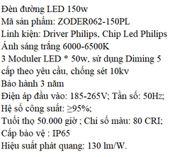 Đèn đường LED 150w OEM Philips Mã sản phẩm ZODER062-150PL ZALAA