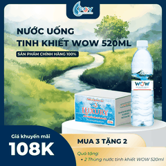 Thùng 24 chai WOW nước uống tinh khiết 520ml