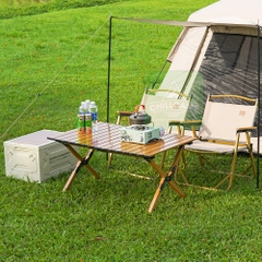 Bàn dã ngoại vân gỗ gấp gọn khung thép cacbon