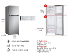 Tủ lạnh LG Inverter 266 lít GV-B262PS màu bạc