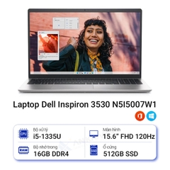 Laptop Dell Inspiron 3530 N5I5007W1 (i5 1335U/ 16GB/ 512GB SSD/15.6 inch FHD/ 120Hz/ Win 11/ Office/ Silver/1Y)