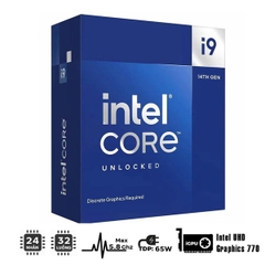 Bộ vi xử lý Intel Core i9-14900K Socket LGA1700 - 24 core 32 thread up to 6GHz, bao gồm 8 lõi P-core (3.2 upto 5.6GHz)/ 36MB Intel® Smart Cache/ Max TDP 253W/ Intel® UHD Graphics 770/ no Fan, Unlocked