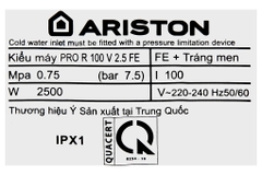 Bình nước nóng gián tiếp Ariston 100 lít 2500W PRO R 100 V 2.5 FE