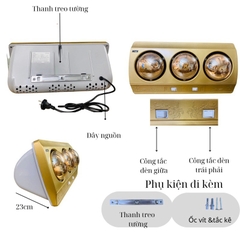 Đèn sưởi nhà tắm 3 bóng thẳng Neta NT3B02 (Công suất 825w)