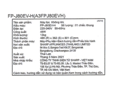 Máy lọc không khí Sharp FP-J80EV-H (48w - 62m2)