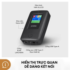 Bộ phát Wifi di động PROLiNK DL7203E dùng SIM 4G LTE 150Mbps, pin 5200mAH lên tới 25h, TFT 1.44