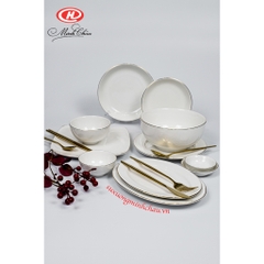 Đĩa Tròn Cạn Sứ Minh Châu Cao Cấp Viền Vàng 12K [NHIỀU SIZE]