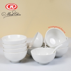 Bộ Bát Cơm Sứ Xương Siêu Nhẹ Minh Châu Trắng Trơn - C02 [ Sứ Xương Siêu Nhẹ]