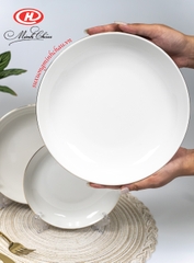 Đĩa Sứ Minh Châu Cao Cấp Sứ Siêu Nhẹ Bone Viền Vàng Và Trắng