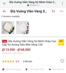 Đĩa Vuông Viền Vàng Sứ Minh Châu Cao Cấp Sứ Xương Siêu Nhẹ Vàng 12K
