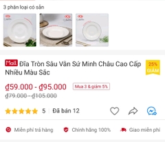 Đĩa Tròn Sâu Vằn Sứ Minh Châu Cao Cấp Nhiều Màu Sắc
