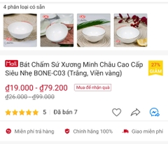 Bát Chấm Sứ Xương Minh Châu Cao Cấp Siêu Nhẹ BONE-C03 (Trắng, Viền vàng)