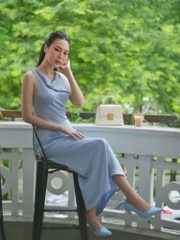 LAHER ĐẦM LỤA CỔ ĐỔ XANH OLIU