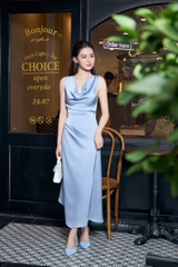 LAHER ĐẦM LỤA CỔ ĐỔ XẾP LY