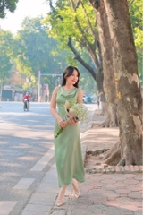 LAHER ĐẦM LỤA CỔ ĐỔ XANH OLIU