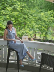 LAHER ĐẦM LỤA CỔ ĐỔ XANH OLIU