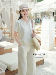 SET COTTON - CỔ XẺ V QUẦN DÀI